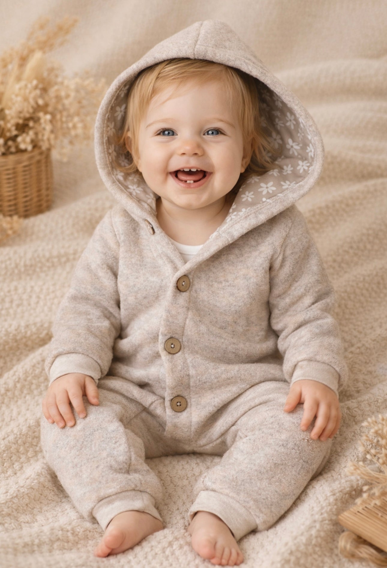 Walkoverall mit Kaputze, white flowers