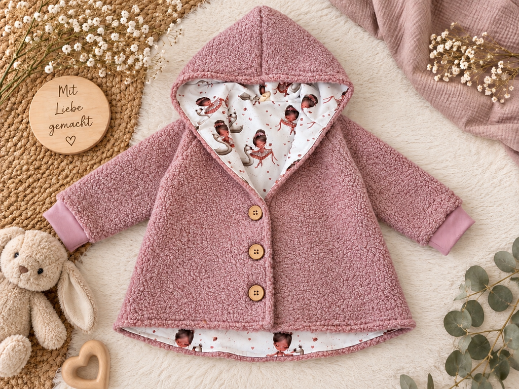 Boucle Jacke mit Kaputze, Schwanenprinzessin