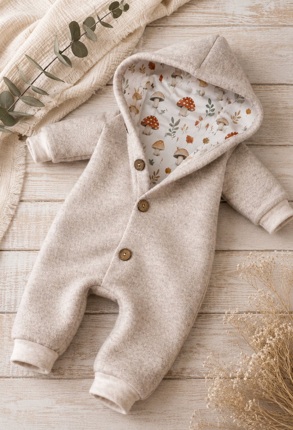 Walk Overall mit Kaputze - kuscheliger Einteiler mit Wald-Innenfutter