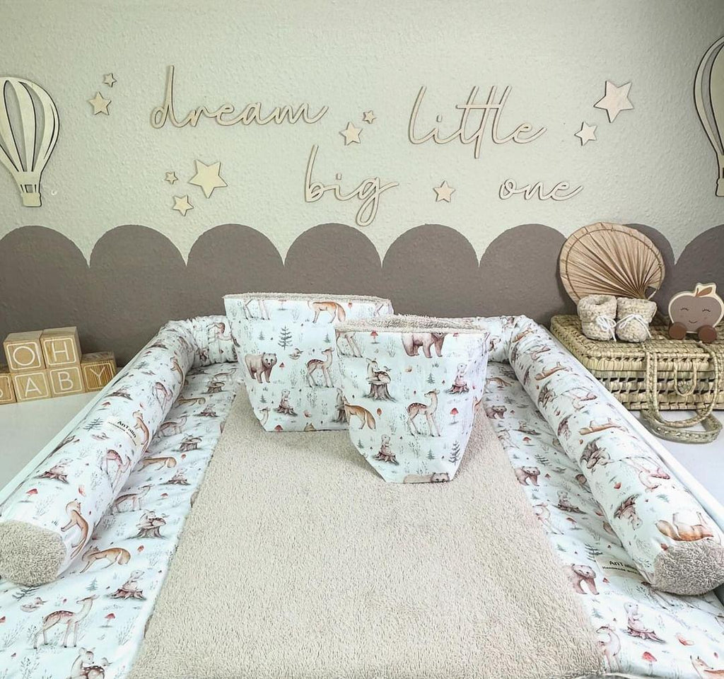 Wickelauflage Set 5-teilig Wildtiere, Frottee beige von AnTalin, mit Tiermotiven und weicher Baumwolloberfläche