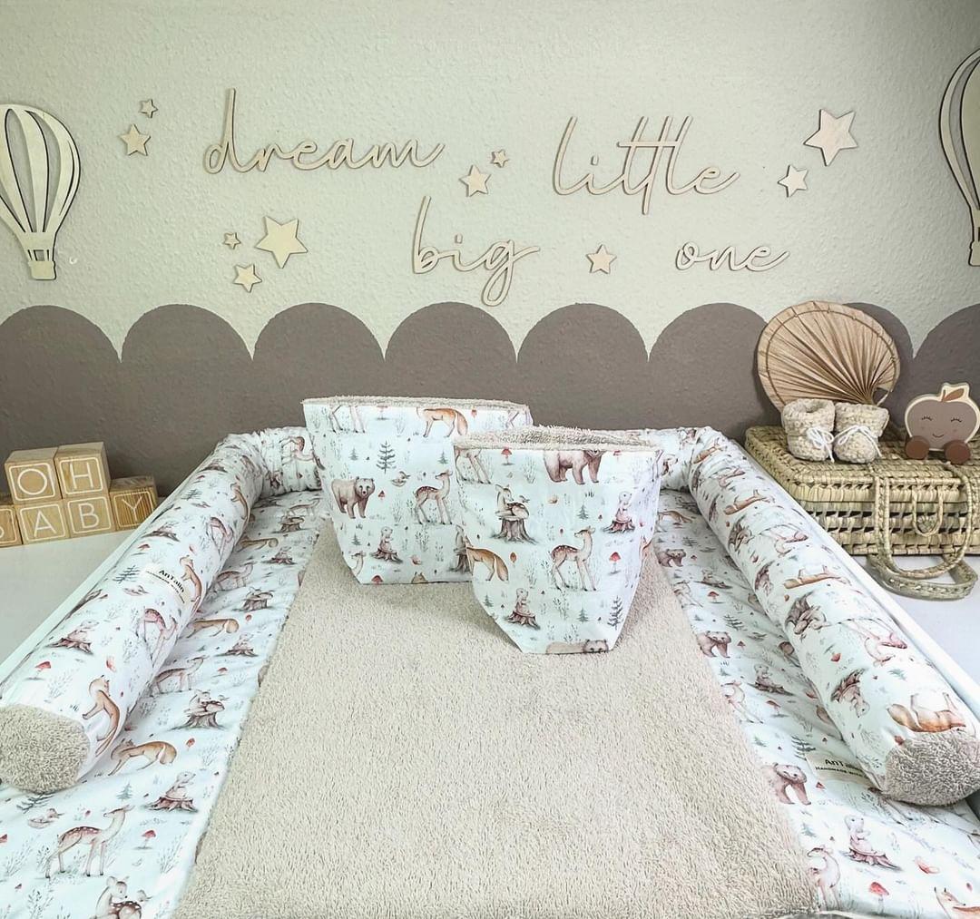 Wickelauflage Set 5-teilig Wildtiere, Frottee beige von AnTalin, mit Tiermotiven und weicher Baumwolloberfläche