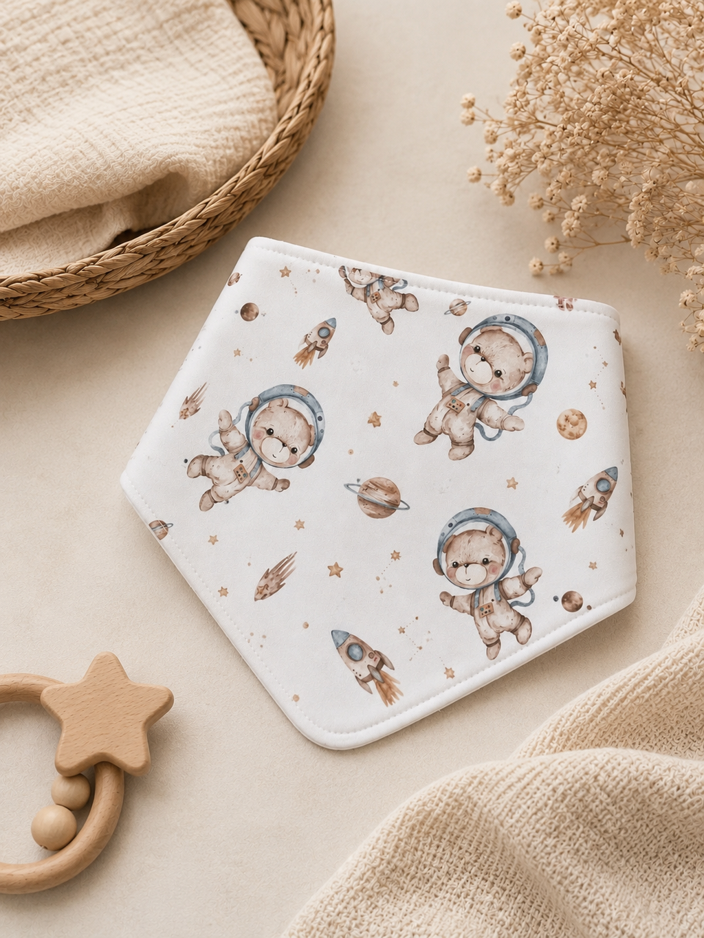 Halstuch Space Teddy- Handgefertigtes Dreieckstuch für Babys & Kleinkinder mit Astronauten-Bären