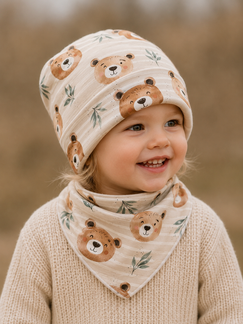 Halstuch Cozy Bear - Handgefertigtes Dreieckstuch für Babys & Kleinkinder mit Bärenmotiv