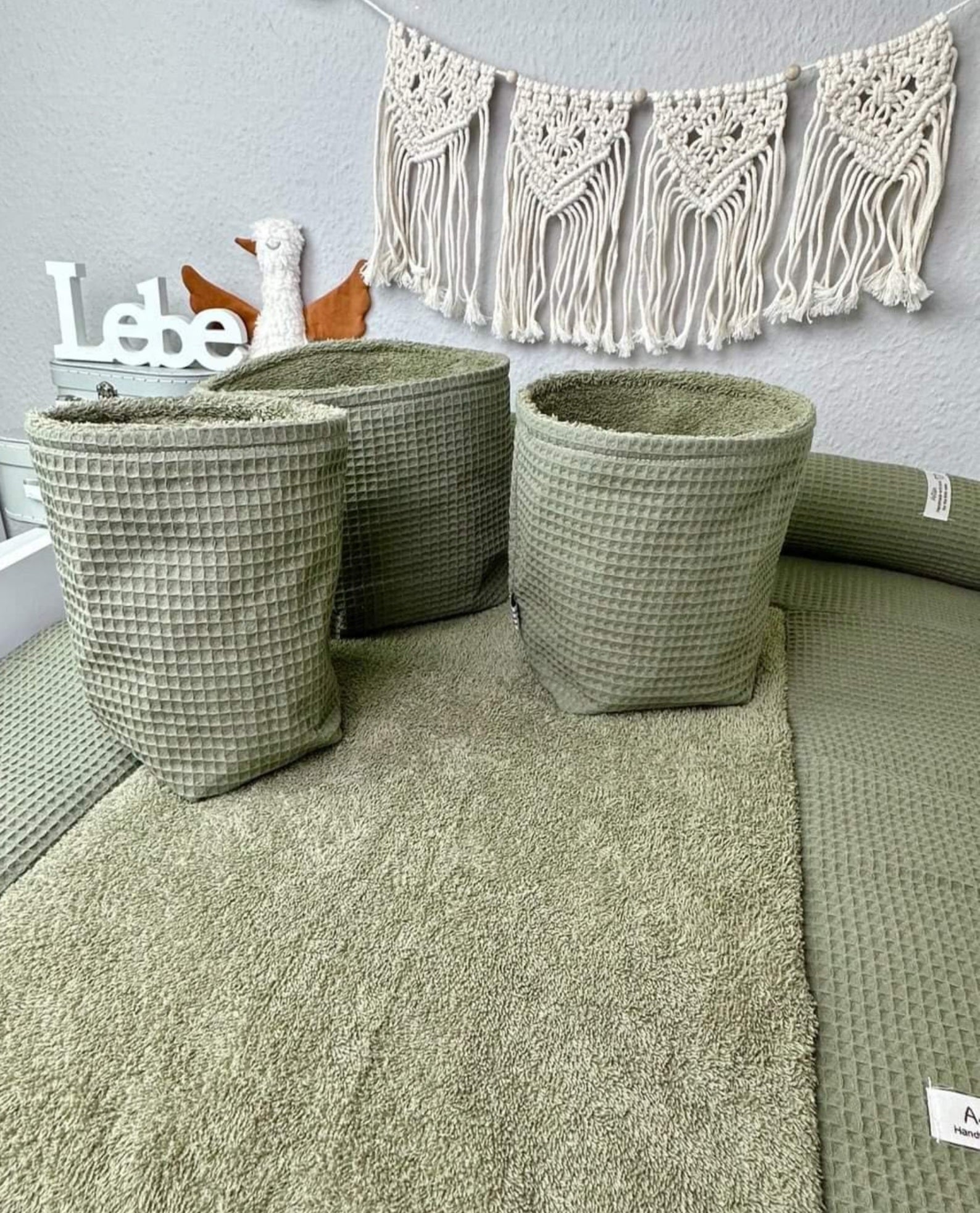 Wickelauflagen Set 5-tlg. in Waffelpique und Frottee, khaki, mit weicher Oberfläche für Babywickelstationen von AnTalin