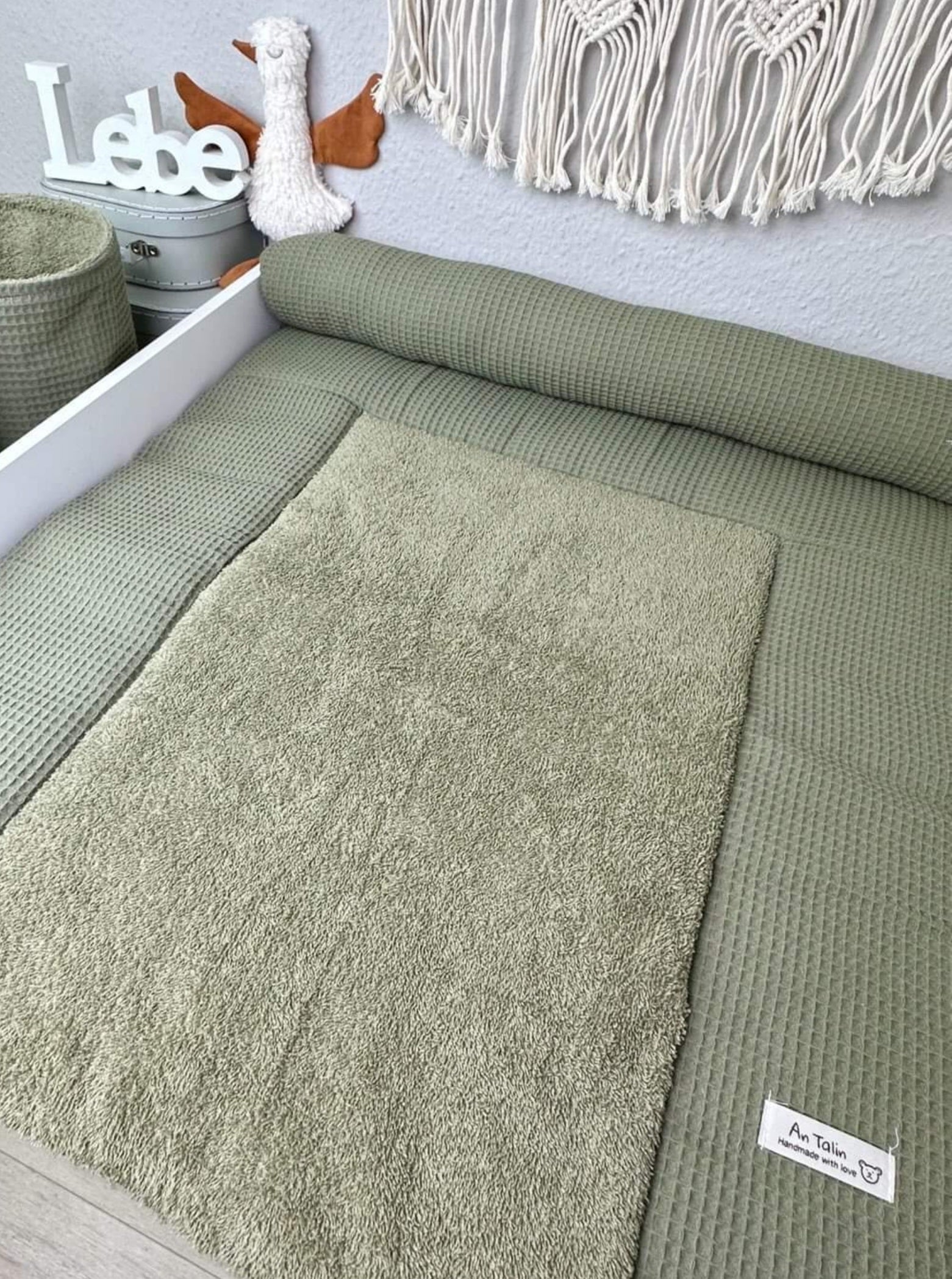 Wickelauflagen Set 5-tlg. aus Waffelpique und Frottee in Khaki, AnTalin, mit weichem, saugfähigem Material für Babysicherheit