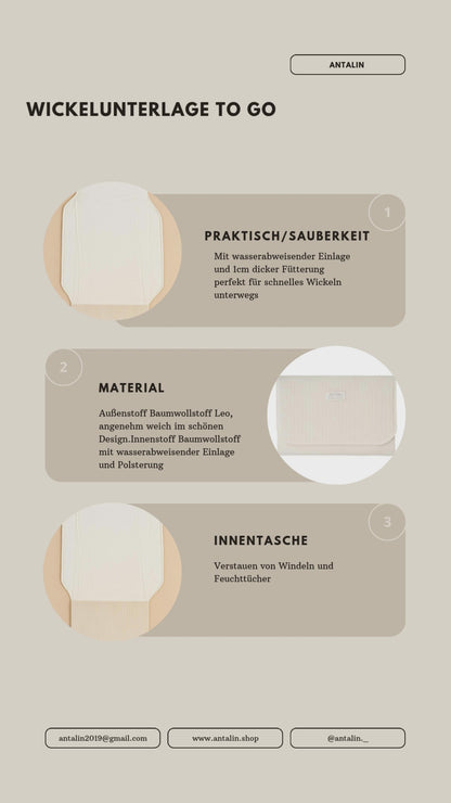 Wickelunterlage unterwegs-faltbar, mit Innentasche & extra weich Cord